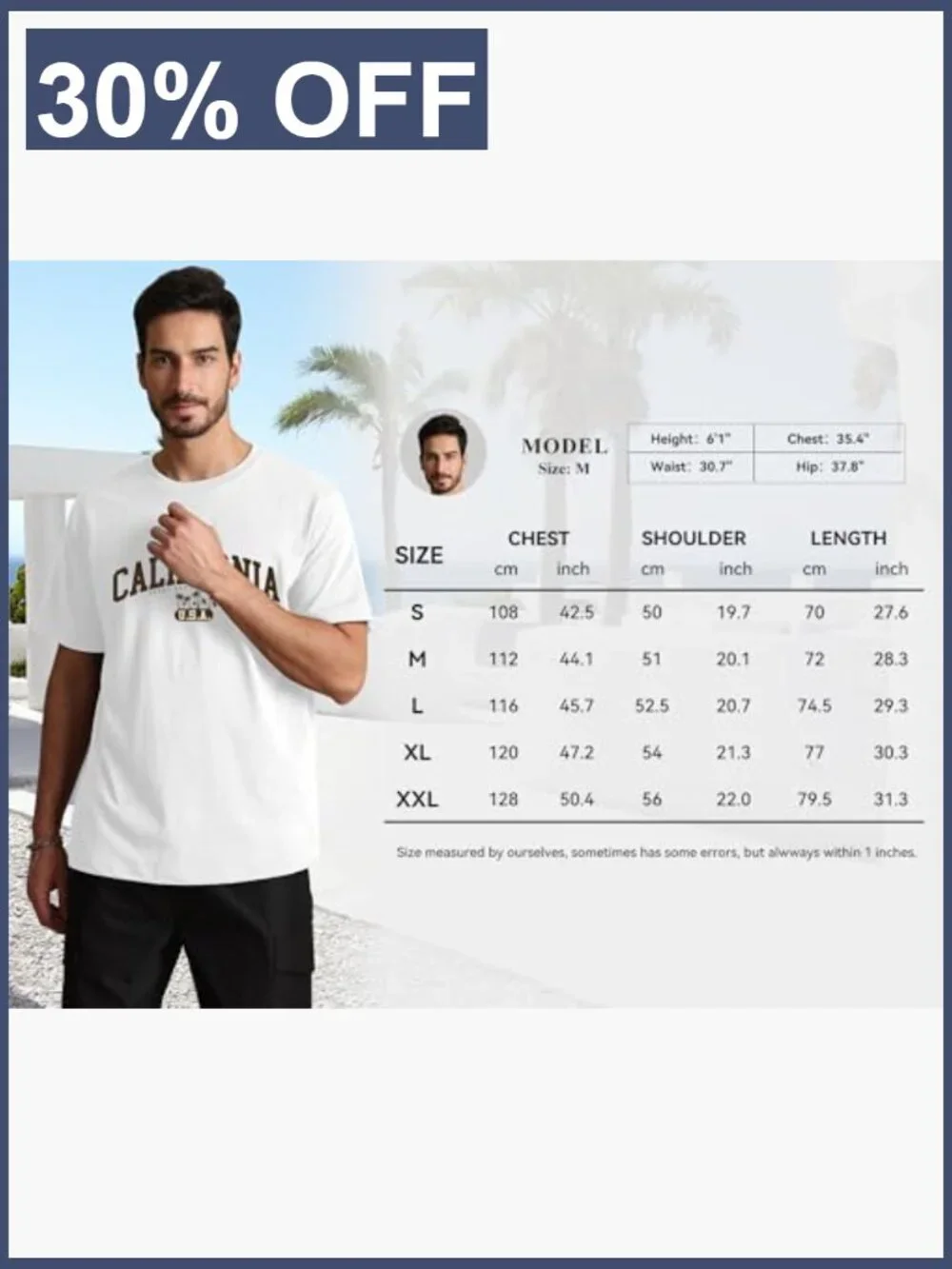 California Graphic Tee Palm Tree USA Style Crew Neck Short Sleeve Cotton_7